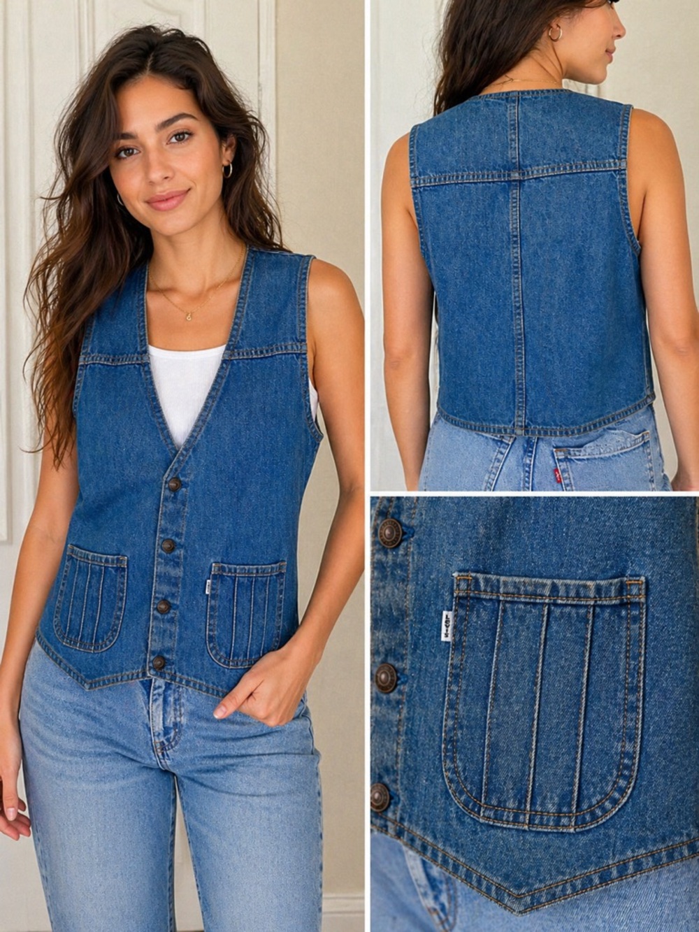 Vintage 1970’s Levi’s Pantela Tops Denim Vest Snaps Pockets Sz Small Light Wash